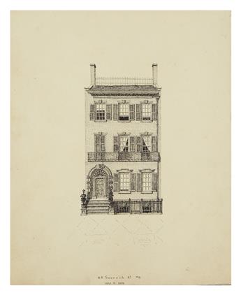 (DRAWINGS.) American School. Group of original architectural views of New York City, Brooklyn, Newark, NJ, and Paris.